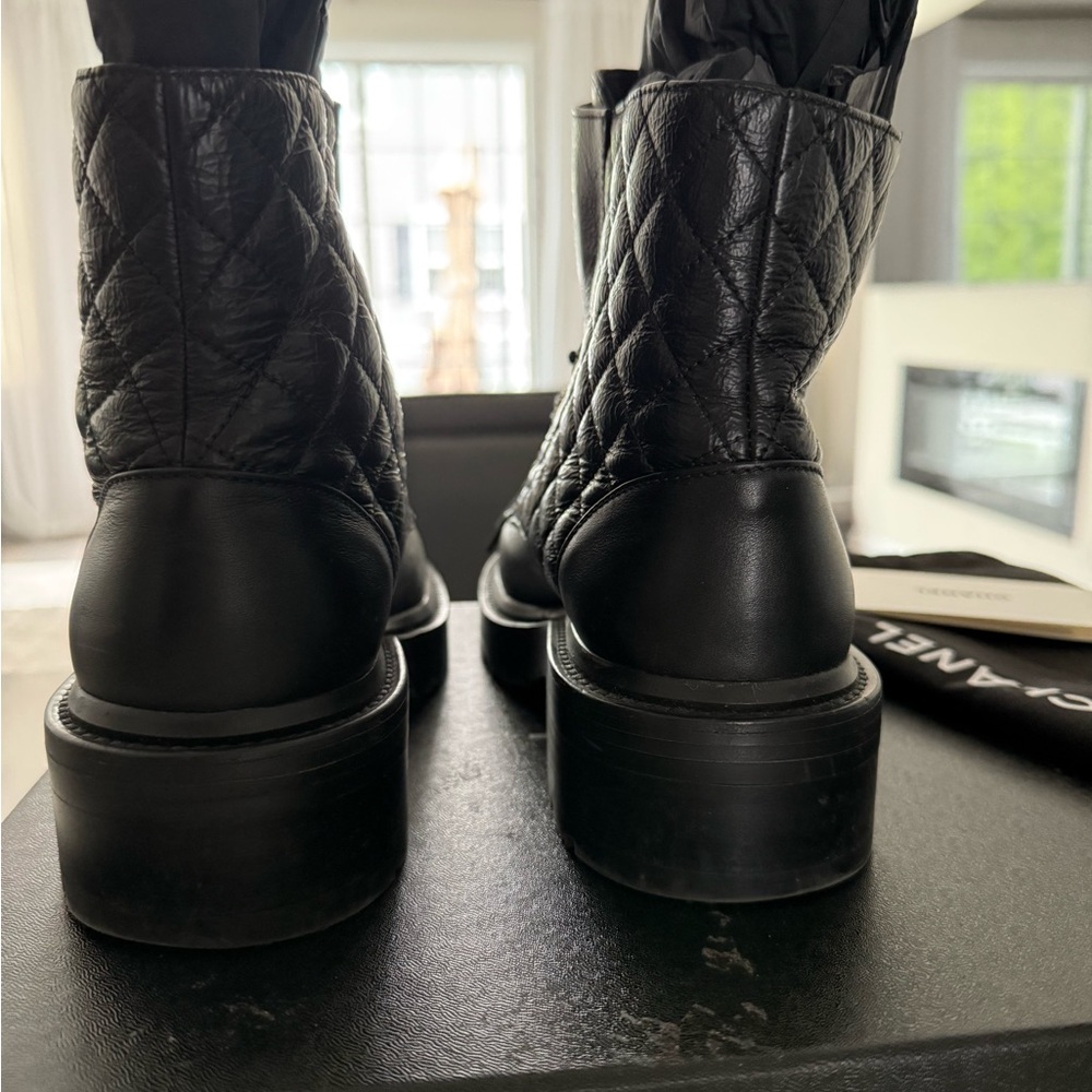 CHANEL Black Leather Boots with Gold Accents - Picture 7 of 12